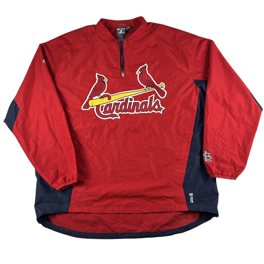 St. Louis Cardinals Jacket Mens 2XL Red MLB Baseball Majestic Cool Base Pullover